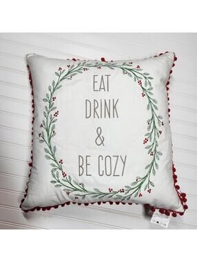 Cynthia Rowley 20x20 Eat Drink & Be Cozy Christmas Pillow Feather Fill